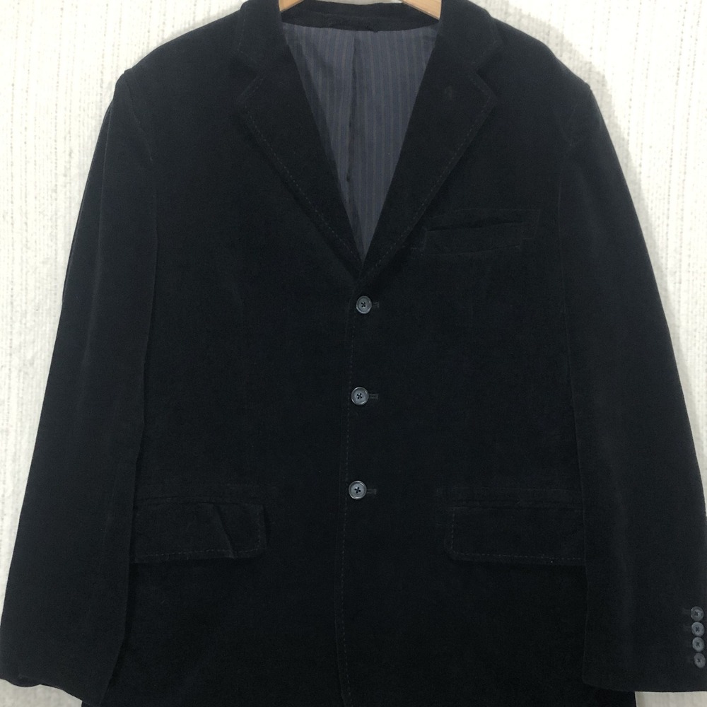 IZOD Mens Large Black Corduroy 3 Button Blazer Jacket Pinstripe Lining L